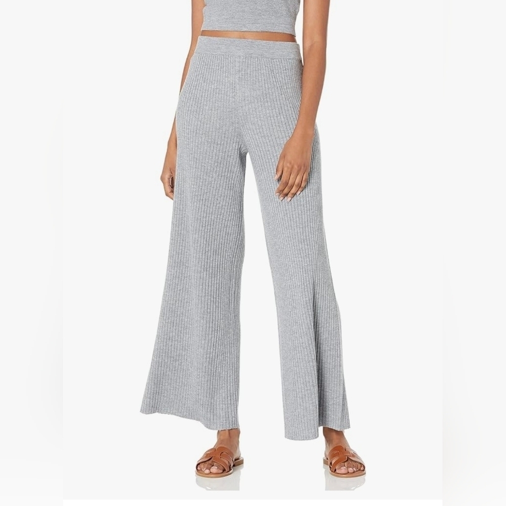 NWT Catalina Heather Gray Rib Knit Wide Leg Sweater Pants XS Cozy Quiet Luxury